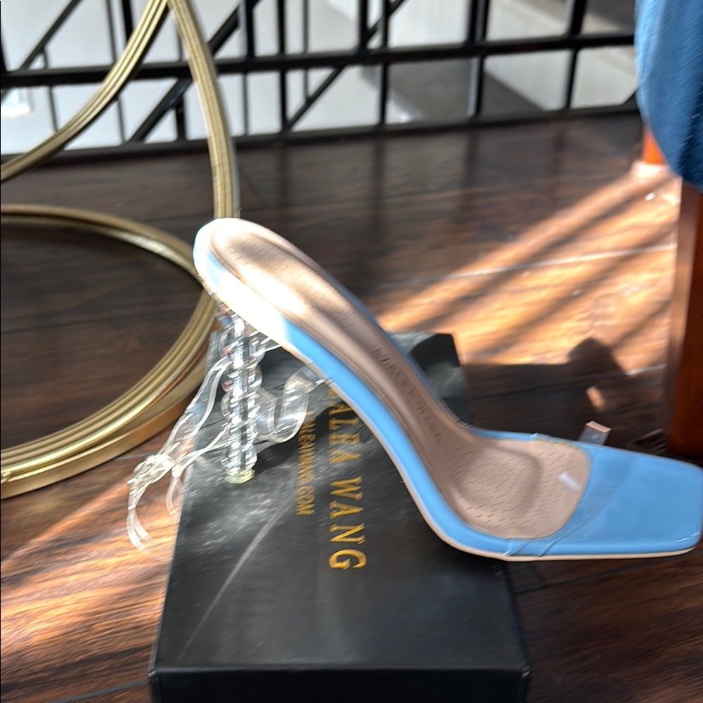Amina Muaddi Blue Transparent Heel Women's Shoes